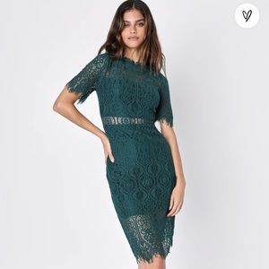 Lulu’s forest Green sheer lace dress, size Medium!